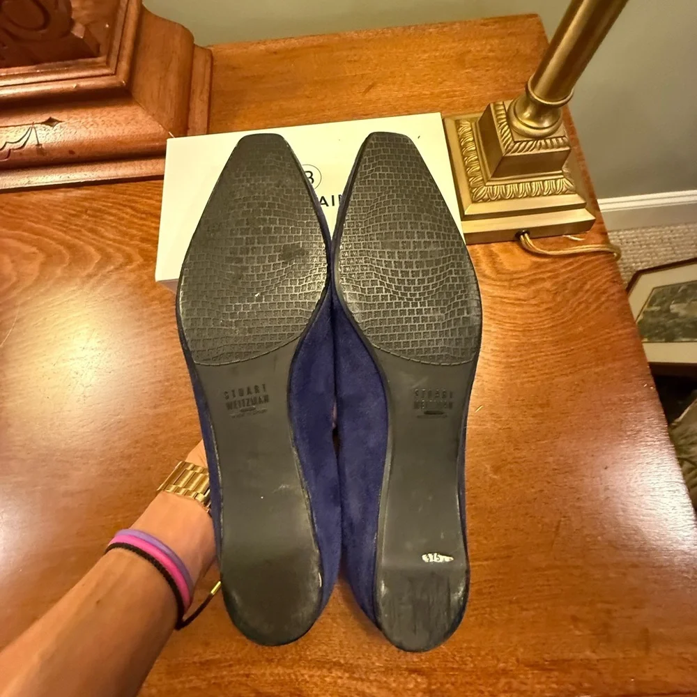 NWOT Stuart Weizmann blue black leather suede tassel loafers Size 9 - Picture 4 of 9